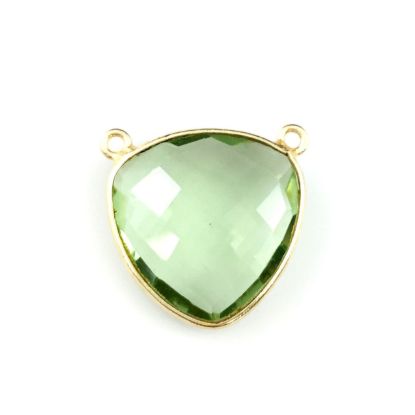 Wholesale Gold plated Sterling Silver Green Amethyst Quartz Large Trillion Shaped Bezel Gemstone Connector Links, Wholesale Gemstone Charms and Pendants for Jewelry Making