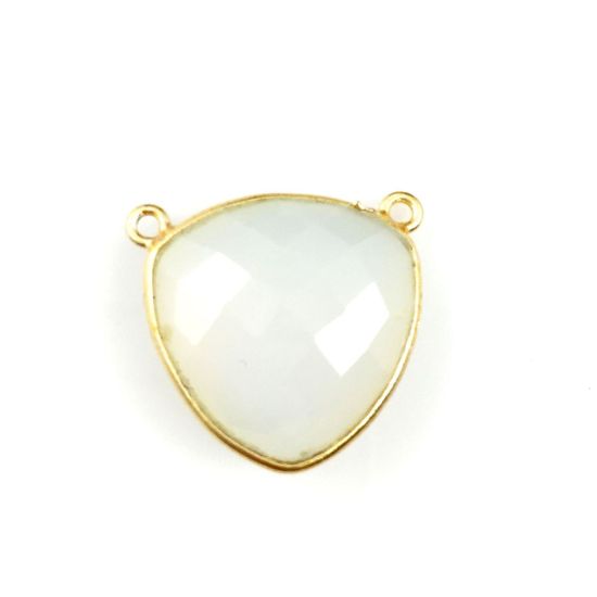Wholesale Gold plated Sterling Silver Opalite Quartz Large Trillion Shaped Bezel Gemstone Connector Links, Wholesale Gemstone Charms and Pendants for Jewelry Making