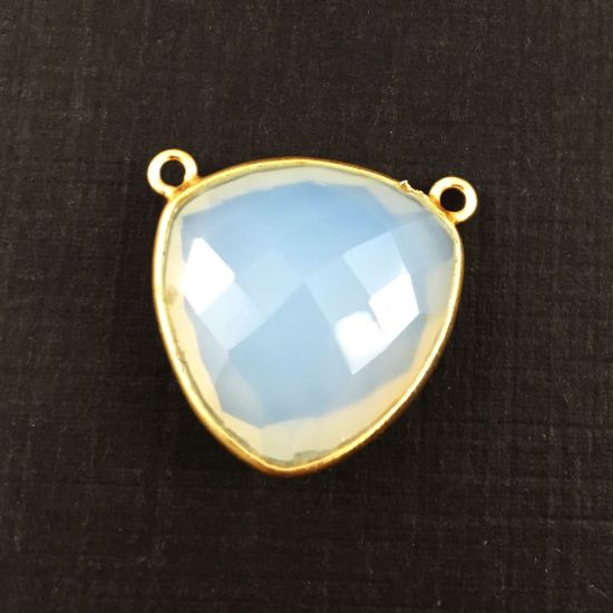 Wholesale Gold plated Sterling Silver Opalite Quartz Large Trillion Shaped Bezel Gemstone Connector Links, Wholesale Gemstone Charms and Pendants for Jewelry Making