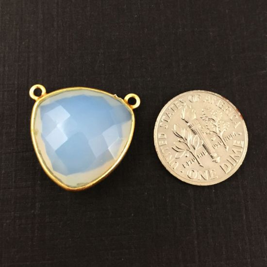 Wholesale Gold plated Sterling Silver Opalite Quartz Large Trillion Shaped Bezel Gemstone Connector Links, Wholesale Gemstone Charms and Pendants for Jewelry Making