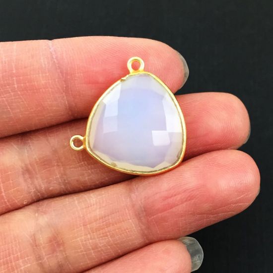 Wholesale Gold plated Sterling Silver Opalite Quartz Large Trillion Shaped Bezel Gemstone Connector Links, Wholesale Gemstone Charms and Pendants for Jewelry Making