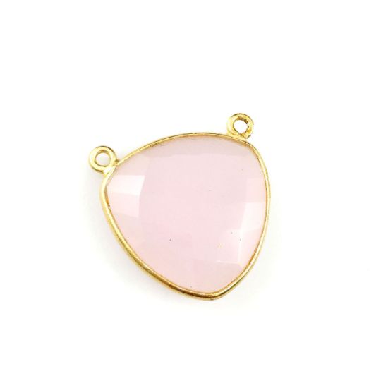 Wholesale Gold plated Sterling Silver Pink Chlacedony Large Trillion Shaped Bezel Gemstone Connector Links, Wholesale Gemstone Charms and Pendants for Jewelry Making