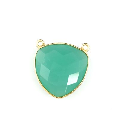 Wholesale Gold plated Sterling Silver Peru Chlacedony Large Trillion Shaped Bezel Gemstone Connector Links, Wholesale Gemstone Charms and Pendants for Jewelry Making