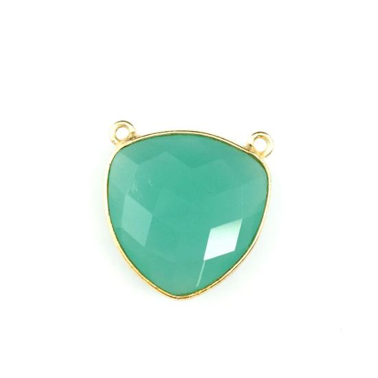 Wholesale Gold plated Sterling Silver Peru Chlacedony Large Trillion Shaped Bezel Gemstone Connector Links, Wholesale Gemstone Charms and Pendants for Jewelry Making