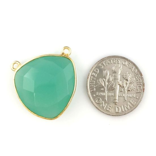 Wholesale Gold plated Sterling Silver Peru Chlacedony Large Trillion Shaped Bezel Gemstone Connector Links, Wholesale Gemstone Charms and Pendants for Jewelry Making