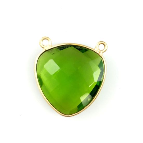 Wholesale Gold plated Sterling Silver Peridot Quartz Large Trillion Shaped Bezel Gemstone Connector Links, Wholesale Gemstone Charms and Pendants for Jewelry Making