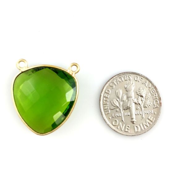 Wholesale Gold plated Sterling Silver Peridot Quartz Large Trillion Shaped Bezel Gemstone Connector Links, Wholesale Gemstone Charms and Pendants for Jewelry Making