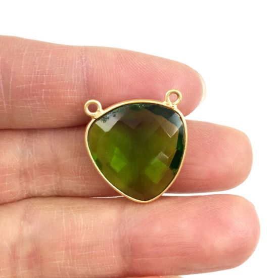 Wholesale Gold plated Sterling Silver Peridot Quartz Large Trillion Shaped Bezel Gemstone Connector Links, Wholesale Gemstone Charms and Pendants for Jewelry Making