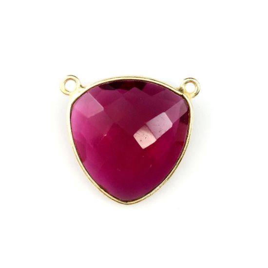 Wholesale Gold plated Sterling Silver Rubylite Quartz Large Trillion Shaped Bezel Gemstone Connector Links, Wholesale Gemstone Charms and Pendants for Jewelry Making