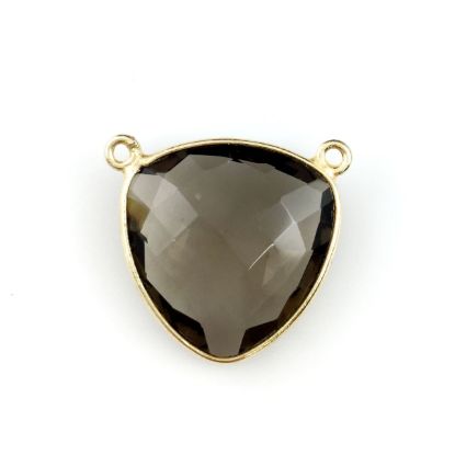 Wholesale Gold plated Sterling Silver Smokey Quartz Large Trillion Shaped Bezel Gemstone Connector Links, Wholesale Gemstone Charms and Pendants for Jewelry Making