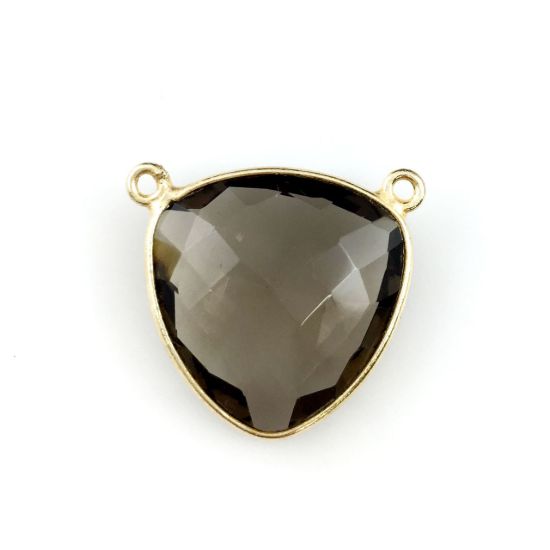 Wholesale Gold plated Sterling Silver Smokey Quartz Large Trillion Shaped Bezel Gemstone Connector Links, Wholesale Gemstone Charms and Pendants for Jewelry Making