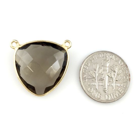 Wholesale Gold plated Sterling Silver Smokey Quartz Large Trillion Shaped Bezel Gemstone Connector Links, Wholesale Gemstone Charms and Pendants for Jewelry Making