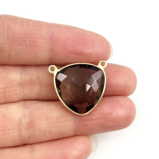 Wholesale Gold plated Sterling Silver Smokey Quartz Large Trillion Shaped Bezel Gemstone Connector Links, Wholesale Gemstone Charms and Pendants for Jewelry Making