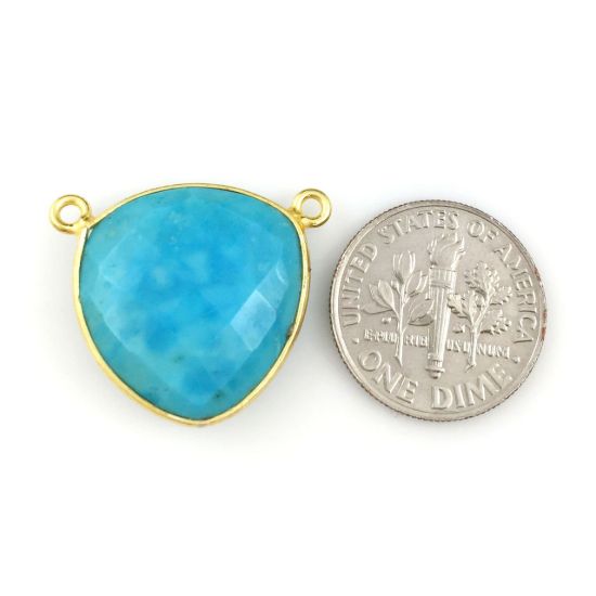 Wholesale Gold plated Sterling Silver Turquoise Large Trillion Shaped Bezel Gemstone Connector Links, Wholesale Gemstone Charms and Pendants for Jewelry Making