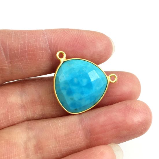 Wholesale Gold plated Sterling Silver Turquoise Large Trillion Shaped Bezel Gemstone Connector Links, Wholesale Gemstone Charms and Pendants for Jewelry Making