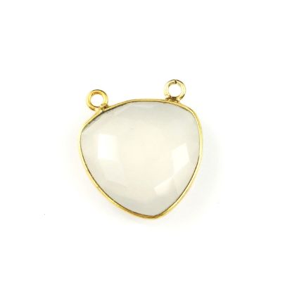 Wholesale Gold plated Sterling Silver White Chalcedony Large Trillion Shaped Bezel Gemstone Connector Links, Wholesale Gemstone Charms and Pendants for Jewelry Making