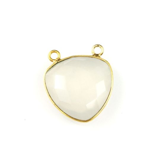 Wholesale Gold plated Sterling Silver White Chalcedony Large Trillion Shaped Bezel Gemstone Connector Links, Wholesale Gemstone Charms and Pendants for Jewelry Making