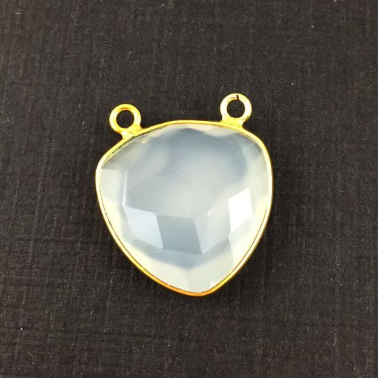 Wholesale Gold plated Sterling Silver White Chalcedony Large Trillion Shaped Bezel Gemstone Connector Links, Wholesale Gemstone Charms and Pendants for Jewelry Making