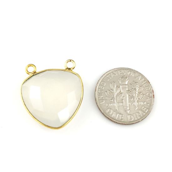 Wholesale Gold plated Sterling Silver White Chalcedony Large Trillion Shaped Bezel Gemstone Connector Links, Wholesale Gemstone Charms and Pendants for Jewelry Making