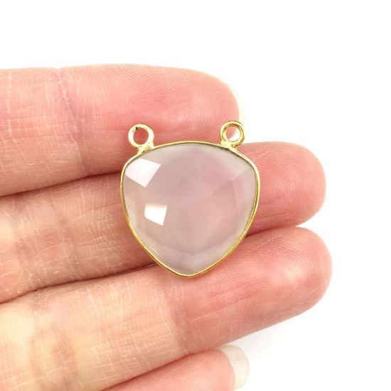 Wholesale Gold plated Sterling Silver White Chalcedony Large Trillion Shaped Bezel Gemstone Connector Links, Wholesale Gemstone Charms and Pendants for Jewelry Making