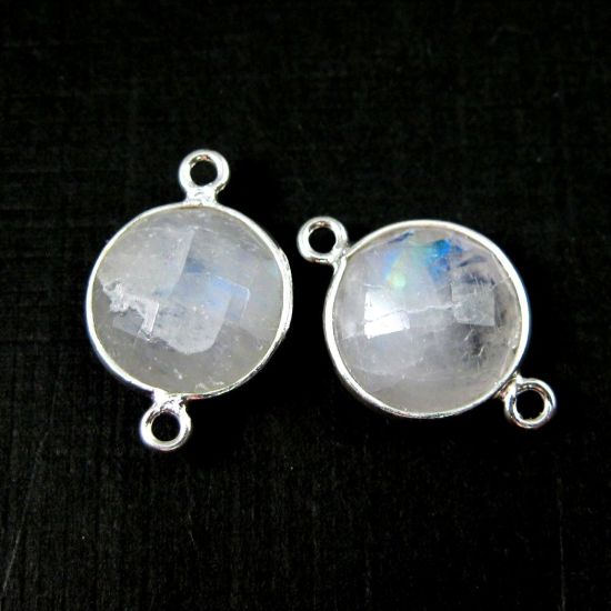 Wholesale Sterling Silver Black Rutilated Quartz Coin Bezel Gemstone Connector Links, Wholesale Gemstone Charms and Pendants for Jewelry Making