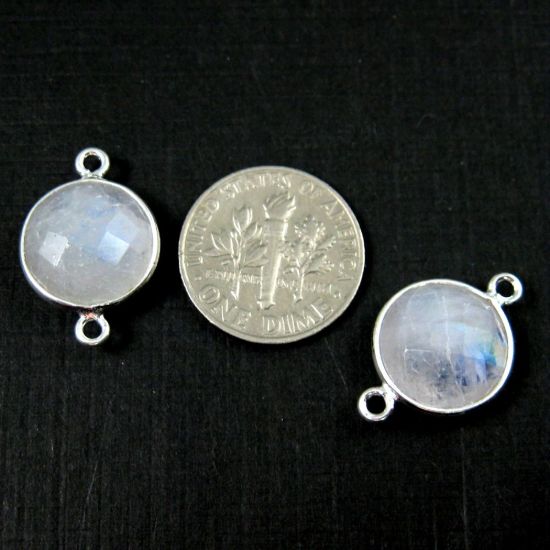 Wholesale Sterling Silver Black Rutilated Quartz Coin Bezel Gemstone Connector Links, Wholesale Gemstone Charms and Pendants for Jewelry Making