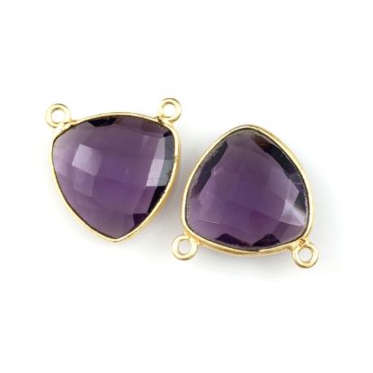 Wholesale Gold plated Sterling Silver Amethyst Quartz Small Trillion Shaped Bezel Gemstone Connector Links, Wholesale Gemstone Charms and Pendants for Jewelry Making