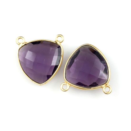 Wholesale Gold plated Sterling Silver Amethyst Quartz Small Trillion Shaped Bezel Gemstone Connector Links, Wholesale Gemstone Charms and Pendants for Jewelry Making