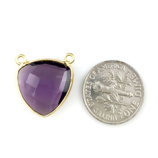 Wholesale Gold plated Sterling Silver Amethyst Quartz Small Trillion Shaped Bezel Gemstone Connector Links, Wholesale Gemstone Charms and Pendants for Jewelry Making