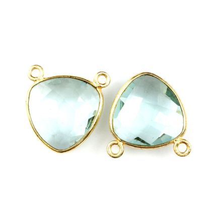Wholesale Gold plated Sterling Silver Aqua Quartz Small Trillion Shaped Bezel Gemstone Connector Links, Wholesale Gemstone Charms and Pendants for Jewelry Making
