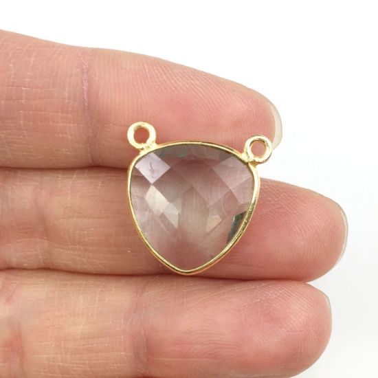 Wholesale Gold plated Sterling Silver Aqua Quartz Small Trillion Shaped Bezel Gemstone Connector Links, Wholesale Gemstone Charms and Pendants for Jewelry Making