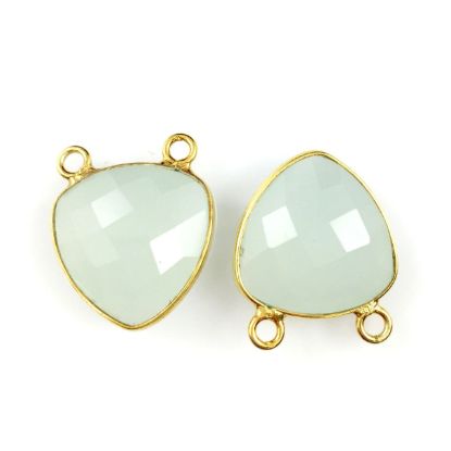 Wholesale Gold plated Sterling Silver Aqua Chalcedony Small Trillion Shaped Bezel Gemstone Connector Links, Wholesale Gemstone Charms and Pendants for Jewelry Making