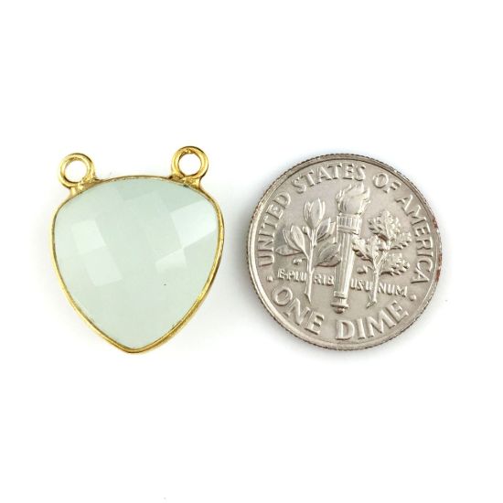 Wholesale Gold plated Sterling Silver Aqua Chalcedony Small Trillion Shaped Bezel Gemstone Connector Links, Wholesale Gemstone Charms and Pendants for Jewelry Making