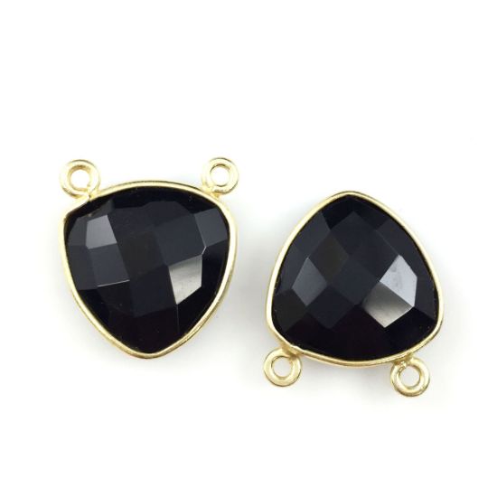 Wholesale Gold plated Sterling Silver Black Onyx Small Trillion Shaped Bezel Gemstone Connector Links, Wholesale Gemstone Charms and Pendants for Jewelry Making