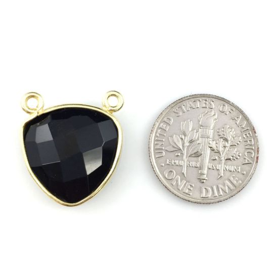 Wholesale Gold plated Sterling Silver Black Onyx Small Trillion Shaped Bezel Gemstone Connector Links, Wholesale Gemstone Charms and Pendants for Jewelry Making