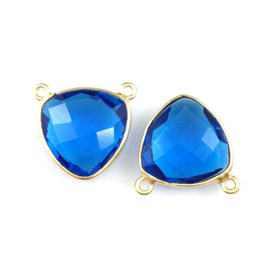 Wholesale Gold plated Sterling Silver Blue Quartz Small Trillion Shaped Bezel Gemstone Connector Links, Wholesale Gemstone Charms and Pendants for Jewelry Making