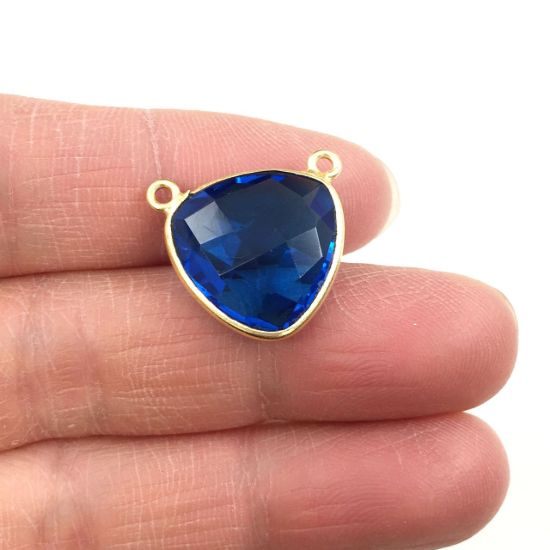 Wholesale Gold plated Sterling Silver Blue Quartz Small Trillion Shaped Bezel Gemstone Connector Links, Wholesale Gemstone Charms and Pendants for Jewelry Making