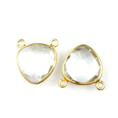 Wholesale Gold plated Sterling Silver Crystal Quartz Small Trillion Shaped Bezel Gemstone Connector Links, Wholesale Gemstone Charms and Pendants for Jewelry Making