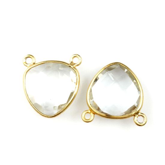 Wholesale Gold plated Sterling Silver Crystal Quartz Small Trillion Shaped Bezel Gemstone Connector Links, Wholesale Gemstone Charms and Pendants for Jewelry Making