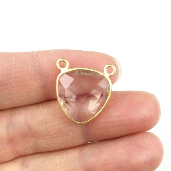 Wholesale Gold plated Sterling Silver Crystal Quartz Small Trillion Shaped Bezel Gemstone Connector Links, Wholesale Gemstone Charms and Pendants for Jewelry Making