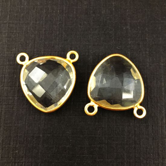 Wholesale Gold plated Sterling Silver Crystal Quartz Small Trillion Shaped Bezel Gemstone Connector Links, Wholesale Gemstone Charms and Pendants for Jewelry Making