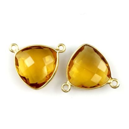 Wholesale Gold plated Sterling Silver Citrine Quartz Small Trillion Shaped Bezel Gemstone Connector Links, Wholesale Gemstone Charms and Pendants for Jewelry Making