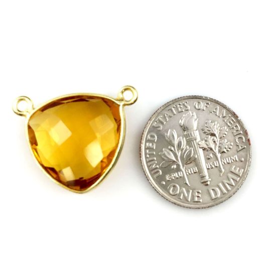 Wholesale Gold plated Sterling Silver Citrine Quartz Small Trillion Shaped Bezel Gemstone Connector Links, Wholesale Gemstone Charms and Pendants for Jewelry Making