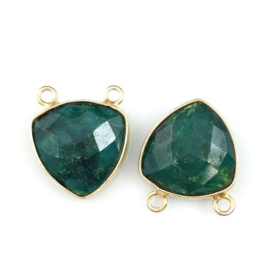 Wholesale Gold plated Sterling Silver Emerald Dyed Small Trillion Shaped Bezel Gemstone Connector Links, Wholesale Gemstone Charms and Pendants for Jewelry Making