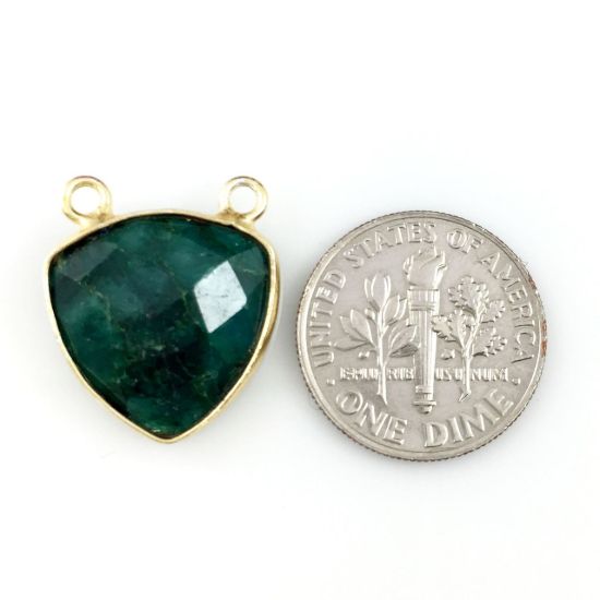 Wholesale Gold plated Sterling Silver Emerald Dyed Small Trillion Shaped Bezel Gemstone Connector Links, Wholesale Gemstone Charms and Pendants for Jewelry Making