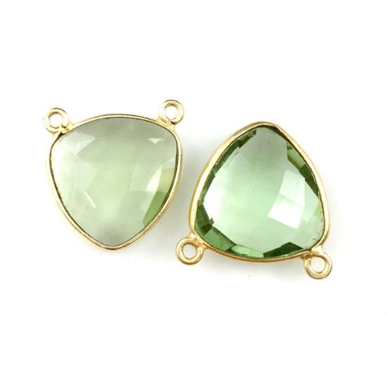 Wholesale Gold plated Sterling Silver Green Amethyst Quartz Small Trillion Shaped Bezel Gemstone Connector Links, Wholesale Gemstone Charms and Pendants for Jewelry Making