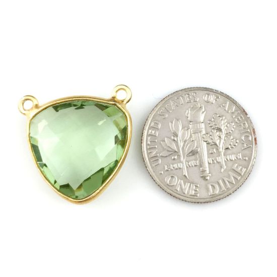 Wholesale Gold plated Sterling Silver Green Amethyst Quartz Small Trillion Shaped Bezel Gemstone Connector Links, Wholesale Gemstone Charms and Pendants for Jewelry Making