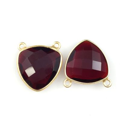 Wholesale Gold plated Sterling Silver Garnet Quartz Small Trillion Shaped Bezel Gemstone Connector Links, Wholesale Gemstone Charms and Pendants for Jewelry Making