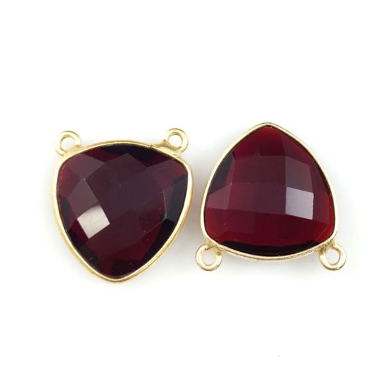 Wholesale Gold plated Sterling Silver Garnet Quartz Small Trillion Shaped Bezel Gemstone Connector Links, Wholesale Gemstone Charms and Pendants for Jewelry Making