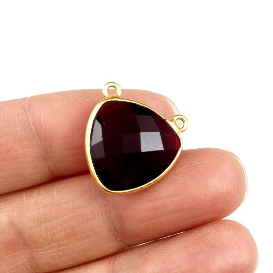 Wholesale Gold plated Sterling Silver Garnet Quartz Small Trillion Shaped Bezel Gemstone Connector Links, Wholesale Gemstone Charms and Pendants for Jewelry Making